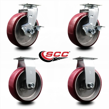 Service Caster 6 Inch Poly on Aluminum Caster Set with Roller Bearings 2 Brakes 2 Rigid SCC SCC-20S620-PAR-TLB-2-R-2